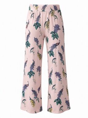 Soma Cool Nights Pajama Lounge Sleep Pants Pink Floral Peacocks Women Small